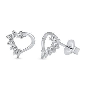 .925 Sterling Silver Clear CZ Heart Stud Earrings